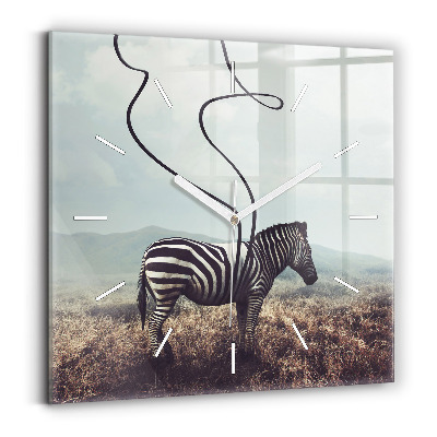 Square glass wall clock Zebra – Abstraction