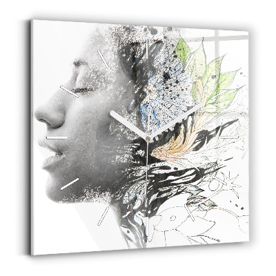 Square glass wall clock Abstract woman's face