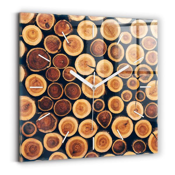 Square glass wall clock Wood
