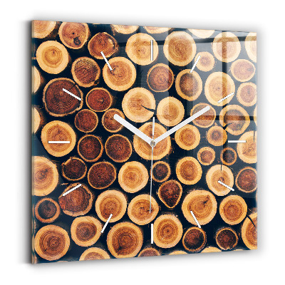 Square glass wall clock Wood
