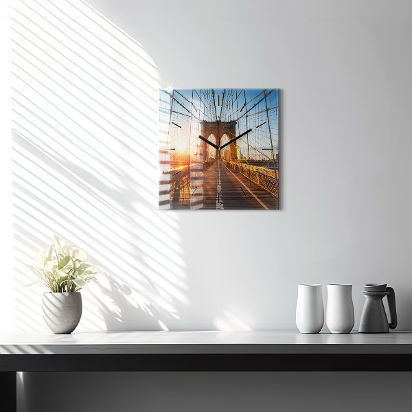 Square glass wall clock Brooklyn Bridge NYC