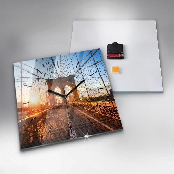 Square glass wall clock Brooklyn Bridge NYC