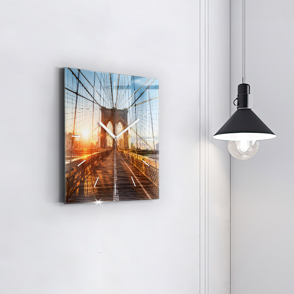 Square glass wall clock Brooklyn Bridge NYC