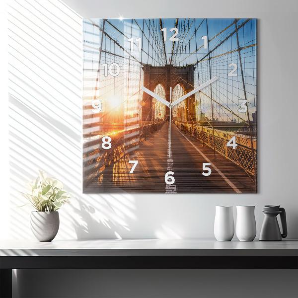 Square glass wall clock Brooklyn Bridge NYC
