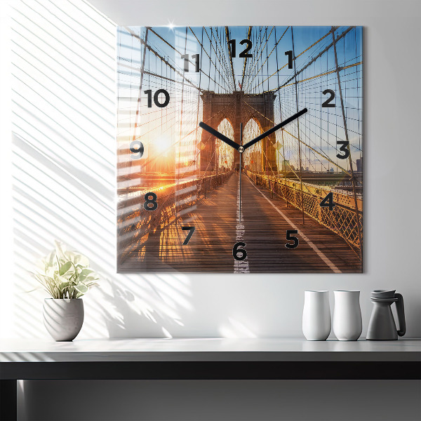 Square glass wall clock Brooklyn Bridge NYC