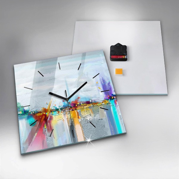 Square glass wall clock Abstract oil landscape