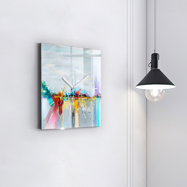 Square glass wall clock Abstract oil landscape