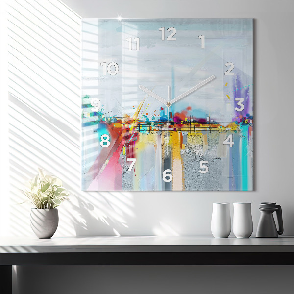 Square glass wall clock Abstract oil landscape