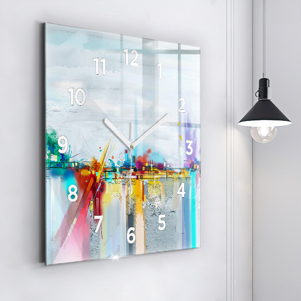 Square glass wall clock Abstract oil landscape