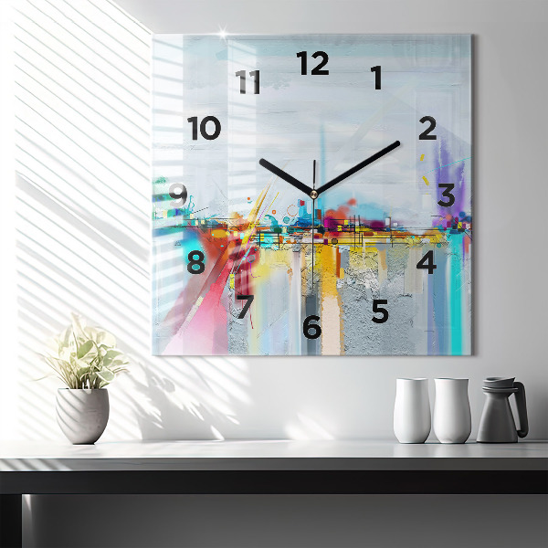 Square glass wall clock Abstract oil landscape