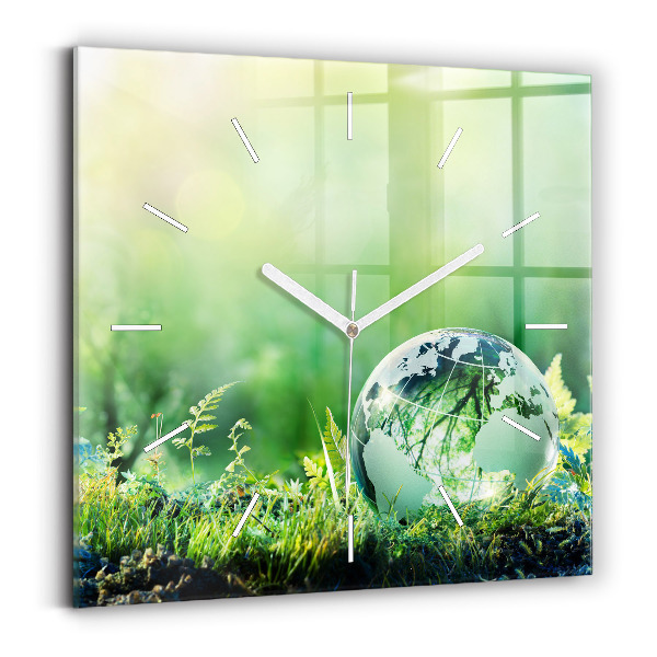 Square glass wall clock Globe