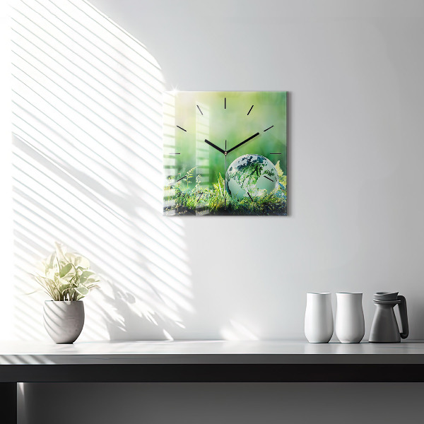 Square glass wall clock Globe