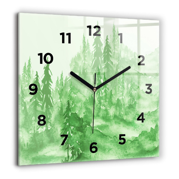Square glass wall clock Painting green forest