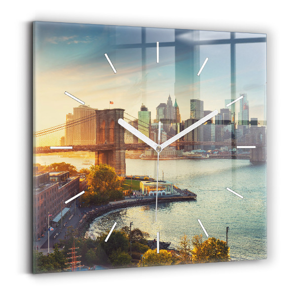 Square glass wall clock New York Manhattan