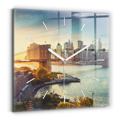 Square glass wall clock New York Manhattan