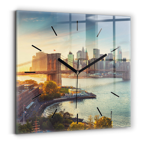 Square glass wall clock New York Manhattan