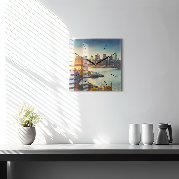 Square glass wall clock New York Manhattan