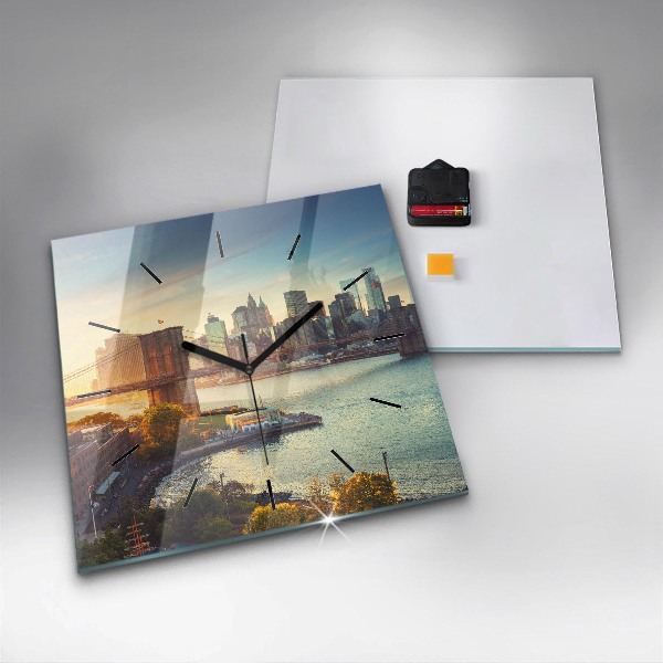 Square glass wall clock New York Manhattan