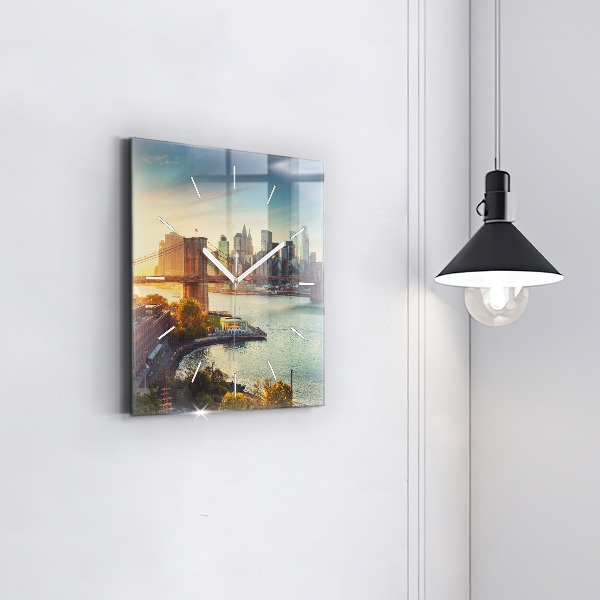Square glass wall clock New York Manhattan