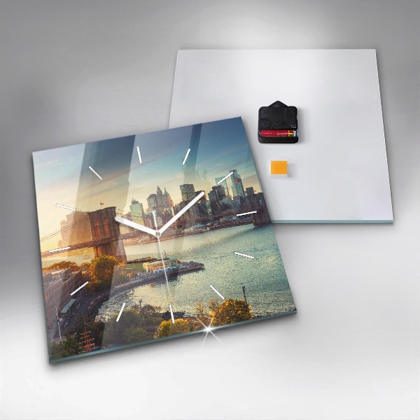 Square glass wall clock New York Manhattan