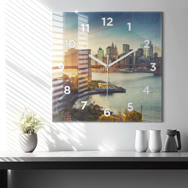 Square glass wall clock New York Manhattan