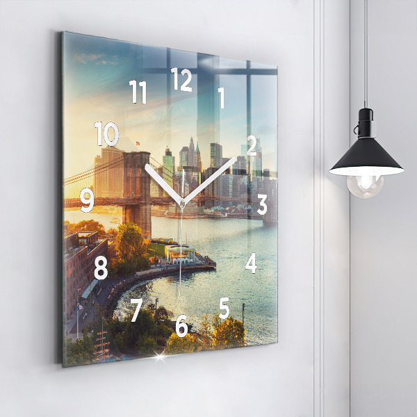 Square glass wall clock New York Manhattan