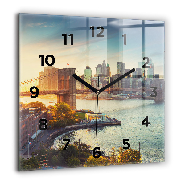 Square glass wall clock New York Manhattan