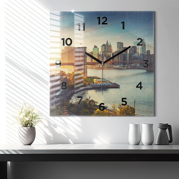 Square glass wall clock New York Manhattan