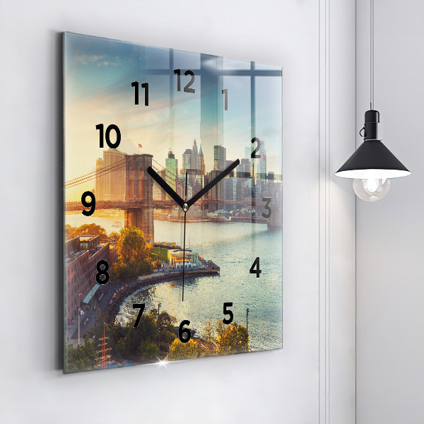 Square glass wall clock New York Manhattan