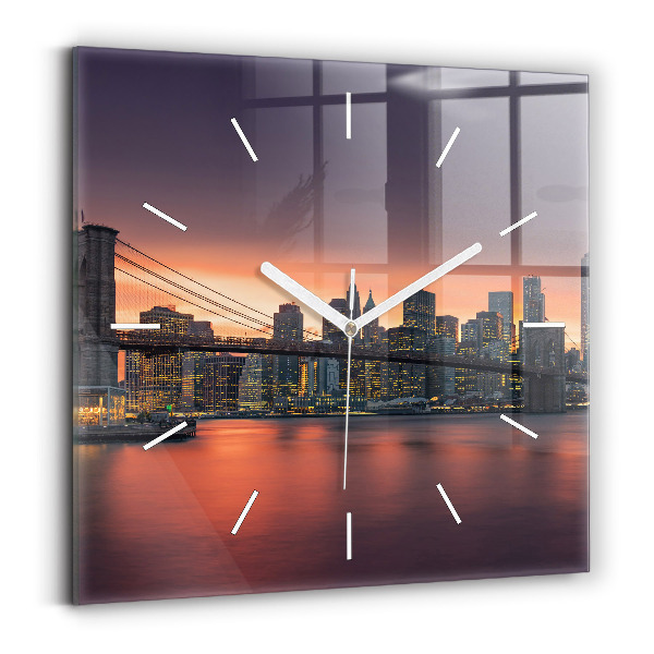 Square glass wall clock New York East River