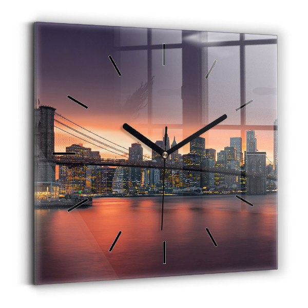 Square glass wall clock New York East River