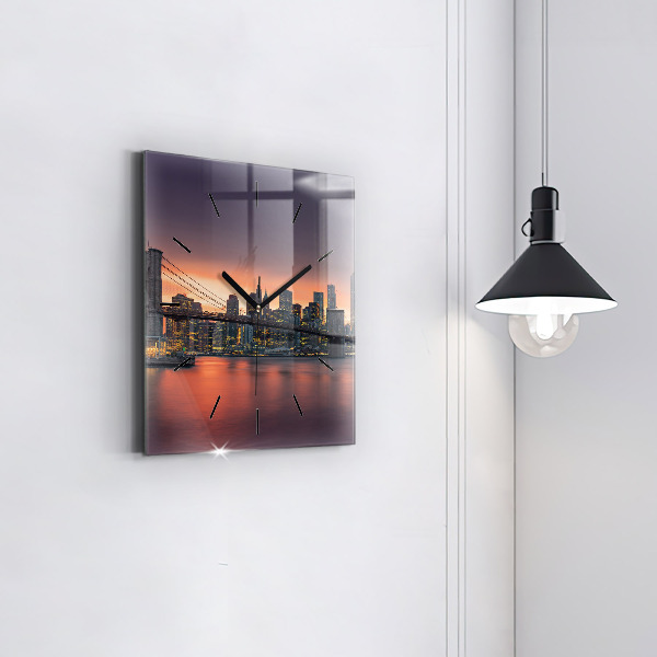 Square glass wall clock New York East River