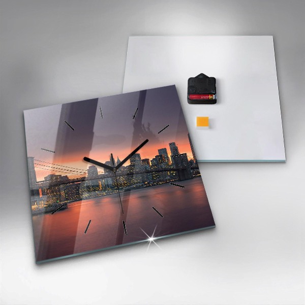 Square glass wall clock New York East River