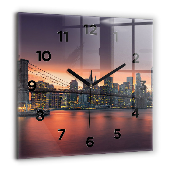 Square glass wall clock New York East River