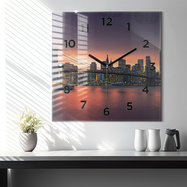 Square glass wall clock New York East River