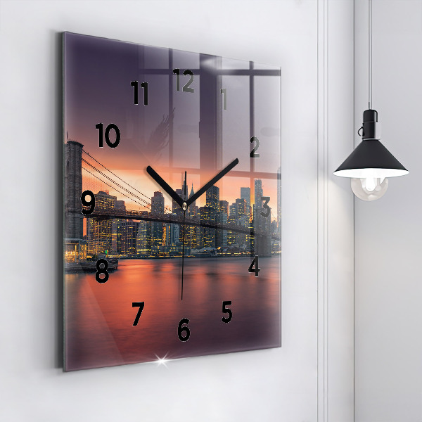 Square glass wall clock New York East River