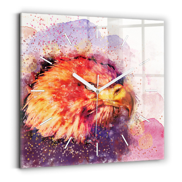 Square glass wall clock Watercolor eagle