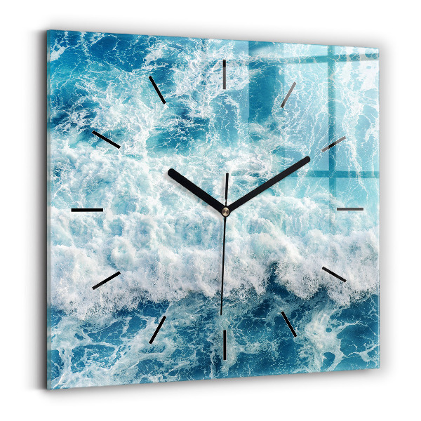 Square glass wall clock Ocean waves