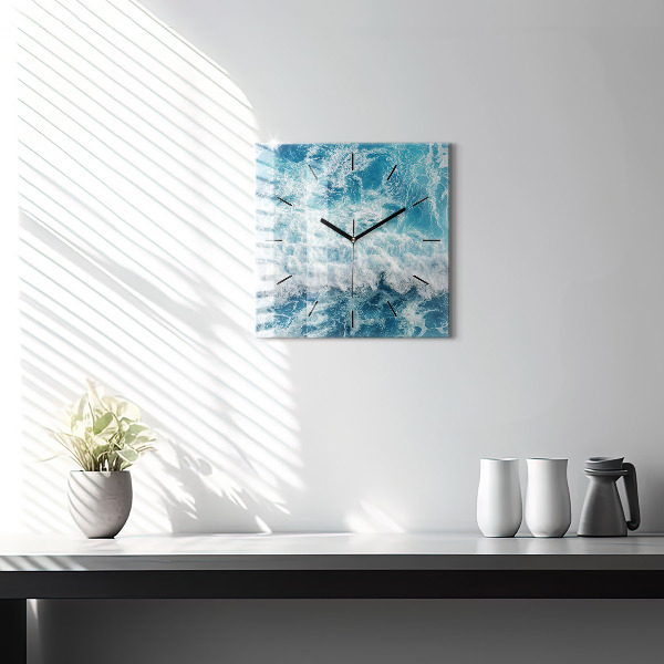 Square glass wall clock Ocean waves