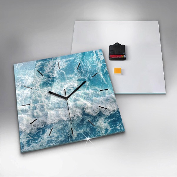 Square glass wall clock Ocean waves