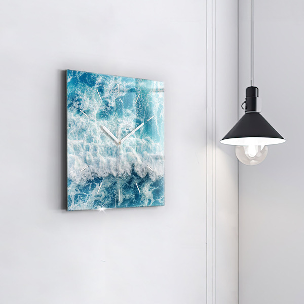 Square glass wall clock Ocean waves