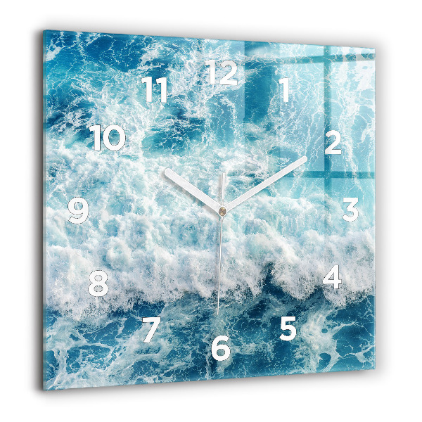 Square glass wall clock Ocean waves