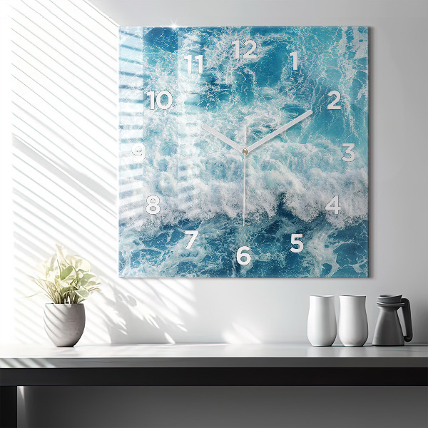 Square glass wall clock Ocean waves