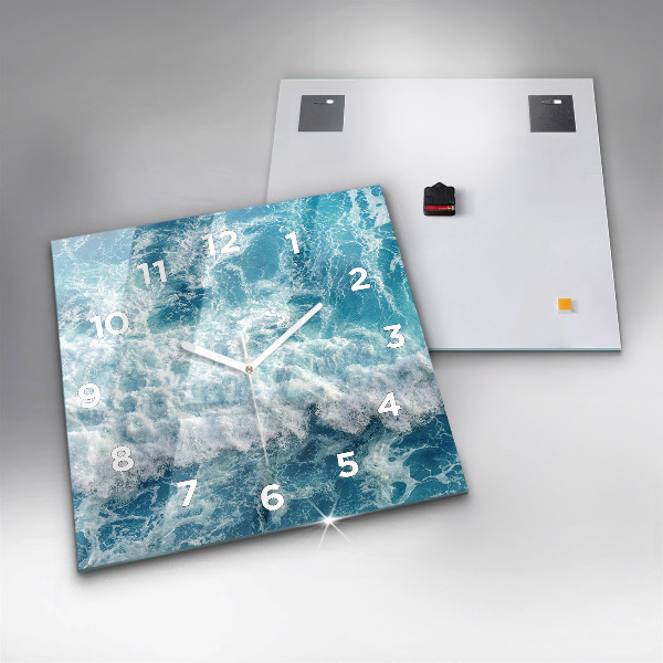 Square glass wall clock Ocean waves