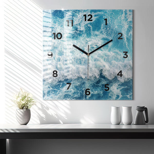 Square glass wall clock Ocean waves