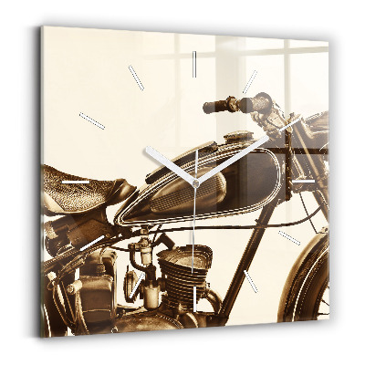 Square glass wall clock Vintage Motorcycle Sepia