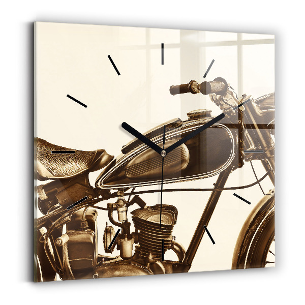Square glass wall clock Vintage Motorcycle Sepia
