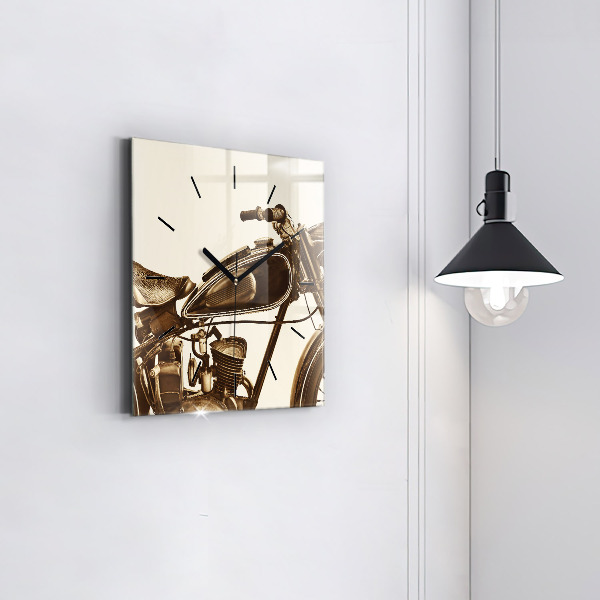 Square glass wall clock Vintage Motorcycle Sepia
