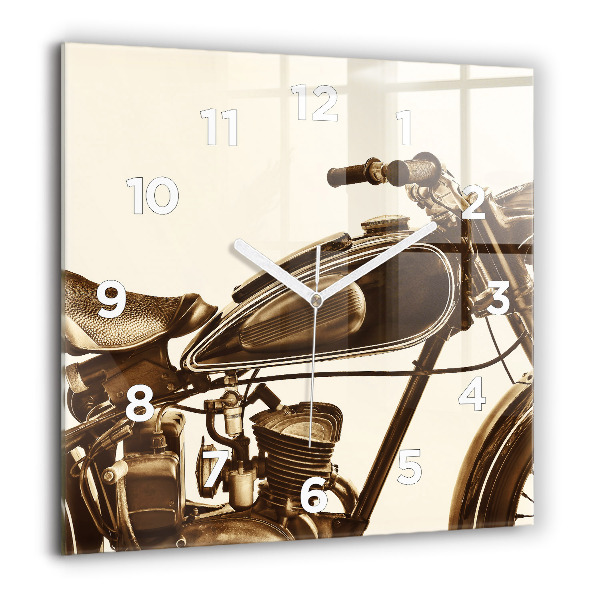 Square glass wall clock Vintage Motorcycle Sepia