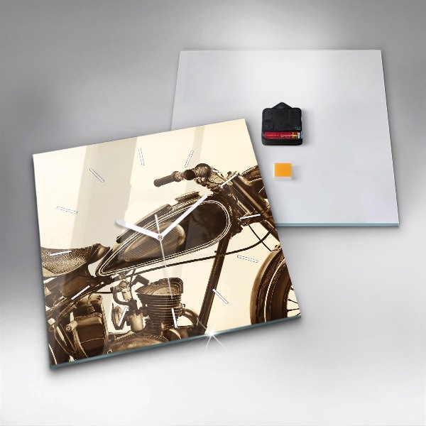 Square glass wall clock Vintage Motorcycle Sepia
